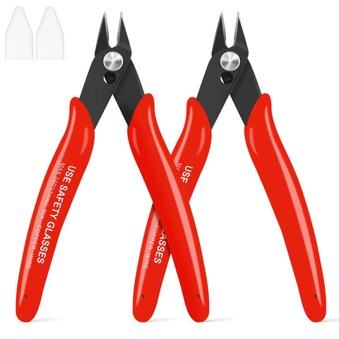 Two Pack 5 Inch Flush Cutters Spring Loaded Micro Wire Cutters Zip Tie Cutter For Electronics Jewelry 3D Printing Models Floral Soft Copper Wire Red Perfect For Crafting Projects