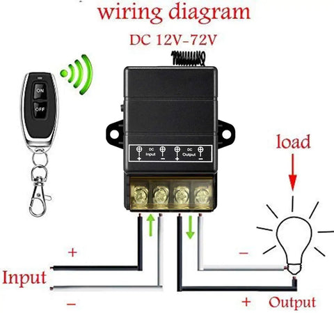Long Range Wireless Remote Control Switch Kit For Low Voltage DC 12V 24V 48V 72V 40A Relay Heavy Duty diagram
