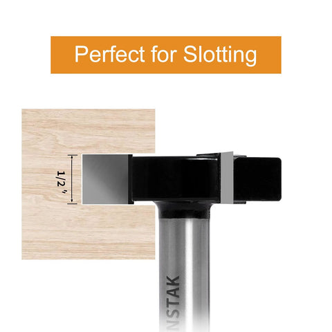 CNC Spoilboard Surfacing Router Bit With Half Inch Shank, 2 Inch Cutting Diameter, Half Inch Cut Length for slotting wood.