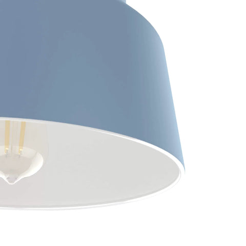 Close-up of an Indigo Blue Flush Mount Ceiling Light With Dimmable Modern Bell Shade For Bedrooms, Kitchens, Foyers And Bathrooms