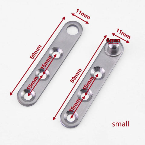 4 Piece Stainless Steel 360 Degree Rotating Concealed Door Hinges with measurements for home improvement projects.