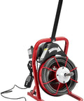 Electric Drain Auger With 30 Meter Steel Cable Drain Snake 250W Motor on a red and black frame for clearing blockages.