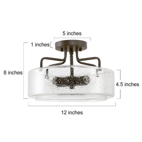 Dope Farmhouse Semi Flush Mount Ceiling Light With Drum Seeded Glass Shade Four Lights Oil Rubbed Bronze Finish