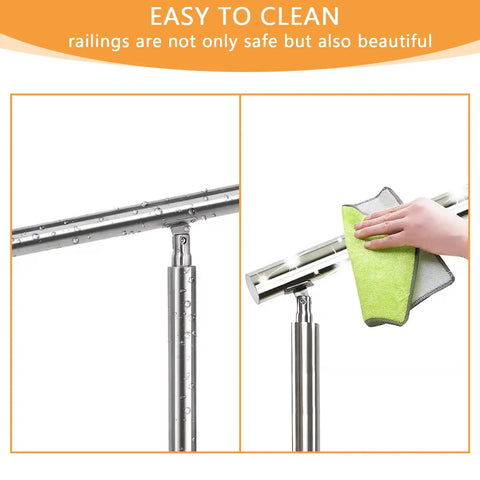 Built Tough Stainless Steel Floor Mounted Outdoor Stair Handrail With Real Deal Grip Adjustable Height Up To Forty Three Inches Includes All Hardware Quick Snap Install For Legit Home Safety being cleaned with a cloth.