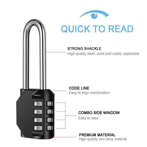 2 Pack 2.6 Inch Shackle 4 Digit Keyless Combination Locks Waterproof Outdoor Padlocks For School Gym Lockers, side view