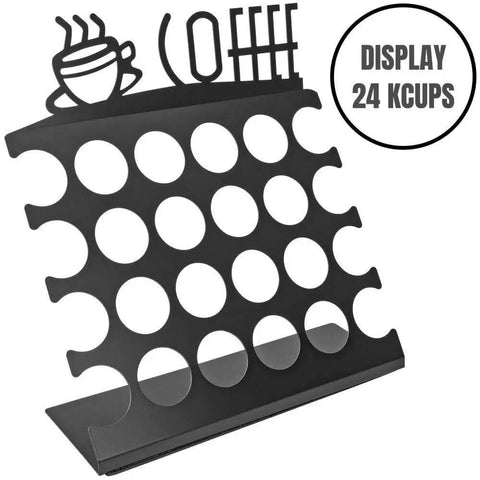 Space Saving K Cup Pod Holder For Countertop Holds 24 Coffee Pods In A Sleek Black Metal Display Stand Durable And Grab And Go Coffee Organizer Rack For K Cups