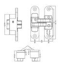 Technical diagram of Interior Wood Door With SUS 304 Hidden Hinge Stainless Steel Concealed Hardware dimensions shown.