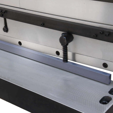 Close-up of 52 Inch 16 Gauge Sheet Metal Shear Press Brake And Slip Roll Combo with focus on segmented fingers and back gauge.