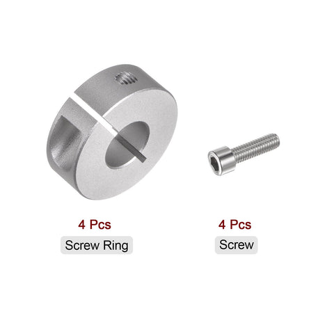 4 Pack Shaft Collar Set Aluminum Alloy Clamp On With Set Screws 14mm Bore 35mm OD shown with clamp and screw