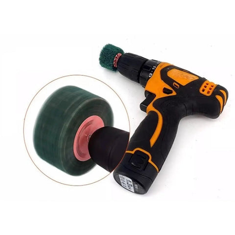 Complete 4-Piece Non-Woven Buffing Wheel Set For Drills With 120 180 320 600 Grit Polishing Wheels For Metal Wood Plastic attached to a drill