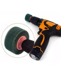 Drill with a Four Piece Nonwoven Abrasive Buffing Wheel Set For Drills And Angle Grinders With 120 180 320 And 600 Grit
