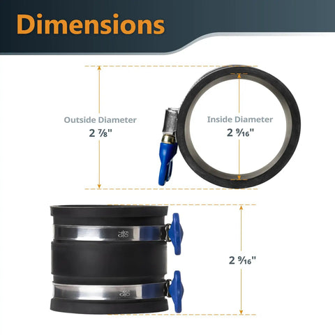 Two And A Half Inch Dust Control Flex Cuff With Adjustable Key Hose Clamps Rubber Cuff Connector dimensions diagram