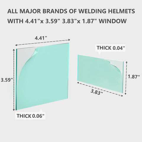 Slick Welding Helmet Cover Lens Replacement Kit Packs Twenty Heavy Duty Polycarbonate Filter Pads dimensions 4.41" x 3.59", 3.83" x 1.87" for welding helmets.