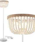 Boho Floor Lamp With White Wood Beaded Shade For Bedroom Living Room And Girl Room Three Light Bulb Fixture Cozy Warm Glow Durable Rustic Modern Decor