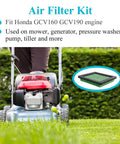 Lawn mower using Honda GCV160 Air Filter Tune Up Kit With Spark Plug 17211-ZL8-023, showing close-up of air filter component.