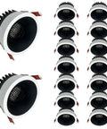 Top Shelf 3 Inch LED Recessed Can Lights 16 Pack With Honeycomb Anti Glare Baffle Trim showing two lights with honeycomb trim.