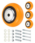 Heavy Duty 4 Inch Caster Wheels 4 Pack Industrial Rollers With Brackets And Mounting Hardware, orange PVC casters with steel cores.