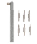 Watch Crown Remover Tool With 6 Replacement Heads, Alloy Steel Pro Grade Crown Tube Extractor For 2.2 To 1.8mm And 0.9 To 1.1 To 1.35mm, Durable Wristwatch Repair Kit For Pros And Serious DIYers featuring tool and six heads on white background
