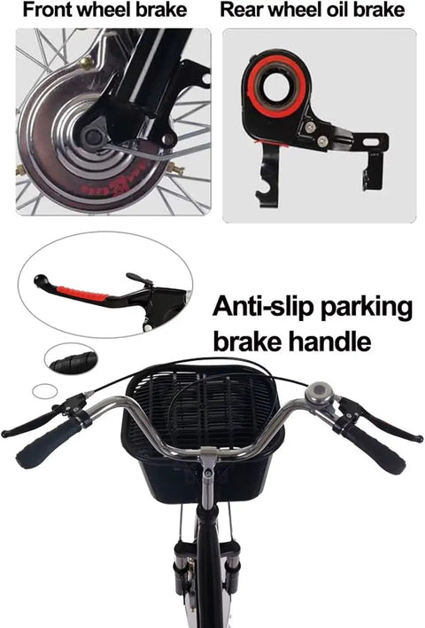 Front and rear dual brakes with anti-slip handle on Three Wheel Cruiser Trike For Seniors And Adults With Hydraulic Front Fork