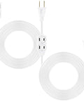Two coiled Three Outlet Extension Cord 15 Ft Power Strip 2 Pack White UL Listed with plugs and safety covers