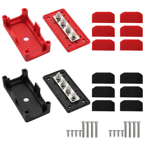 Tough As Nails 300A Power Distribution Block Waterproof Bus Bar Box With Four M8 Terminal Studs components and screws.
