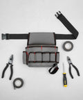 Rig Ready Waterproof Oxford Canvas Tool Belt Waist Pack With Slick Adjustable Strap and Killer Storage Loops from above with tools.