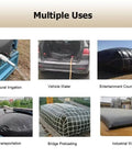 Foldable 300 Gallon Water Storage Bladder Tank with faucet used for irrigation, vehicle water, and industrial applications.