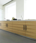 30 Pack Matte Black T Bar Cabinet Pulls, 6 Inch Length With 3-3/4 Inch Hole Centers, Stainless Steel Dresser Drawer Pulls on wood cabinets