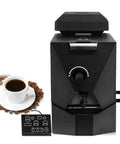 Heavy Duty Electric Coffee Bean Roaster Featuring Slick Automatic Nine Profile Settings Built In Smoke Filter Plus Roller Heating Coils For Top Shelf Home Barista Grind Mastery with coffee cup and beans.