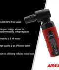 Slick Handheld Angle Die Grinder Built Different With 0.3 HP Motor Racking Up 18000 RPM showing compact design and precision collet.