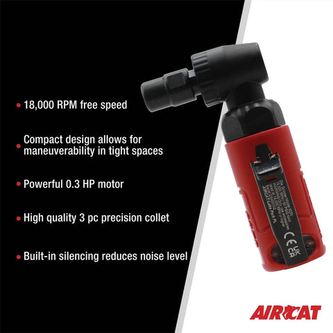 Slick Handheld Angle Die Grinder Built Different With 0.3 HP Motor Racking Up 18000 RPM showing compact design and precision collet.