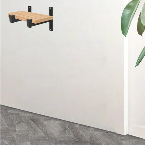 L Shaped Shelf Bracket Set With Stainless Steel Build And Screws For Space Saving Floating Shelves Rock Solid Heavy Duty Wall Mount Shelf Support For Home Garage Workshop And DIY Projects, installed on wall