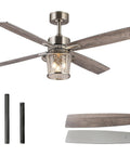 TALOYA 52" Farmhouse Ceiling Fan with Light and Remote,Rustic Style featuring textured glass shade and reversible blades.