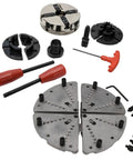 Special Edition 4-Jaw Lathe Chuck System With Jumbo Flat Jaws For Midi And Full-Size Wood Lathes, Chrome Plated Self-Centering Chuck