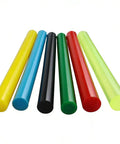 Various colored polyurethane rods arranged in a row, not specifically a Shock Absorbing PU Rod For DIY Projects And Industrial Machinery Green 65x500mm Polyurethane Bar High Resilience Vibration Dampening Solid Rod For Die Making And Machinery Mounts.