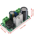 Beefy DIY AC DC Buck Converter Module With LM2596HV showing capacitors and heatsink, size dimensions marked in red