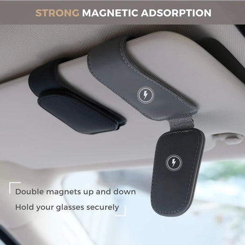 Keep Your Dash Clean With This Beefy Magnetic Leather Sunglass Holder Snapping Tight On Visors Grabbing Shades Cards And Cash Secure So Your Ride Stays Fresh Forever. Magnetic leather holder secured on car visor.