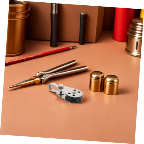 Beefy 4 Pack Stainless Steel Pulley Block Set For Kayak And Sailboat Rigging displayed on a table with tools