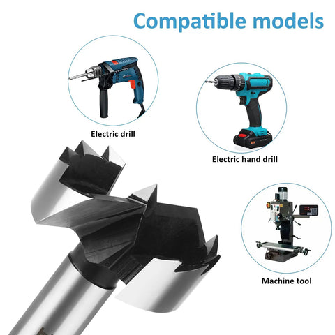 Heavy Duty 20mm 25/32 Inch Forstner Drill Bit Designed For Woodworking And Crafts shown with compatible electric drills and machine tool.