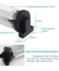 Close-up of Beefy LED Work Light 12W 24V IP66 Waterproof Explosion Proof Lamp showing detailed dimensions and glass tube.