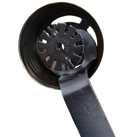 Pro Grade Top Shelf Concealed Spray Nozzle Wrench Set Two Piece Universal 1/2 Inch Silver Fire Sprinkler tool close-up showing unique inner detail.