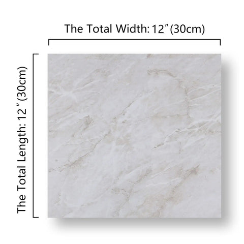 Grey Marble Peel And Stick Floor Tiles 32 Pack 12x12 Inches Waterproof Self Adhesive Vinyl Flooring For Bathroom Kitchen Bedroom Laundry Room Basement Easy Removable Durable Tiles, single tile with marble design dimensions.