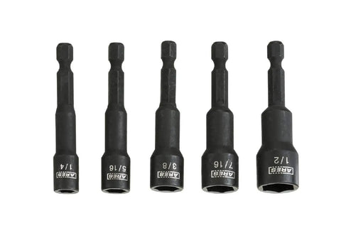Five Piece SAE Impact Magnetic Nut Driver Set Two And A Half Inch Pro Grade Nut Setters With Industrial Strength Magnets