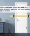 Heavy Duty Door Barricade Brackets Adjustable Security Bar Holder For 2x4 And 4x4 Lumber installed on white door