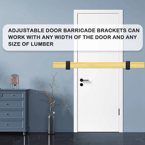 Heavy Duty Door Barricade Brackets Adjustable Security Bar Holder For 2x4 And 4x4 Lumber installed on white door