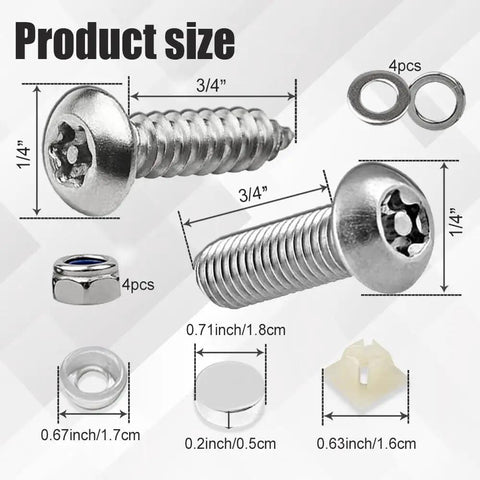 Product size of Lock Down Your Plates Tonight With These Helluva Sturdy Anti Theft License Plate Screws Kit Crafted From Heavy Duty 304 Stainless Steel.