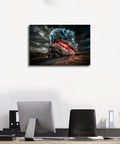 All American Vintage Train Canvas Print With American Flag Steam Locomotive, Framed Wall Art For Living Room, 18x12