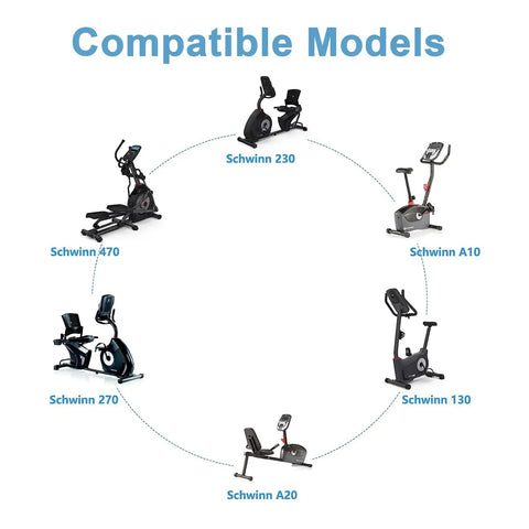 Diagram showing compatible exercise machines for 9V AC Power Adapter Cord For Home Gym Elliptical And Upright Bikes 10Ft Replacement Cable