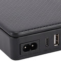 Keep Your Internet Lit With This Reliable 12000mAh Mini UPS Battery Backup showing input ports and connections.