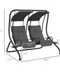 Dimensions of Two Seat Patio Swing Chair With Removable Canopy And Cup Holders For Porch, Garden, Poolside, And Backyard Gray Outdoor Swing With Easy Assembly, Weather Resistant Frame For Total Chill Outdoors shown in diagram.